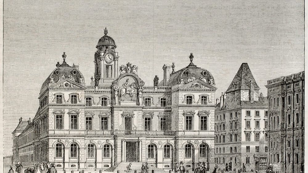 croquis detaille hotel de ville de lyon en 1845