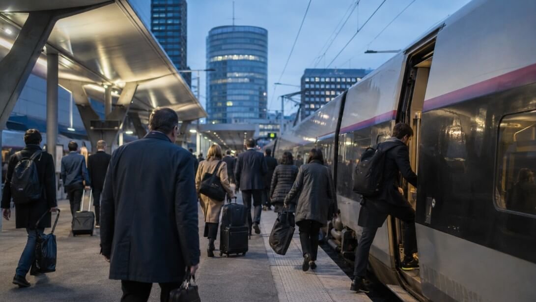 cadres lyonnais a l aube sur les quais de la gare de la part dieu