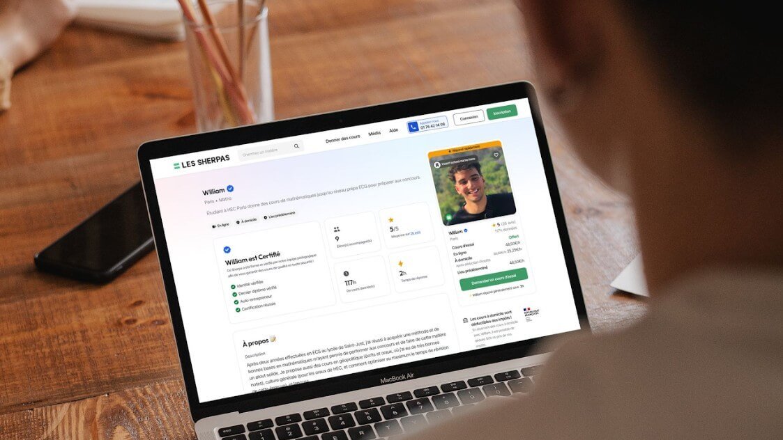 fiche profil de professeur sur la plateforme des sherpas