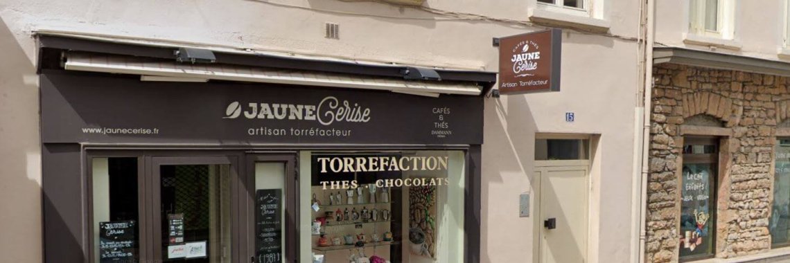 vitrine boutique torrefacteur jaune cerise lyon neuville sur saone