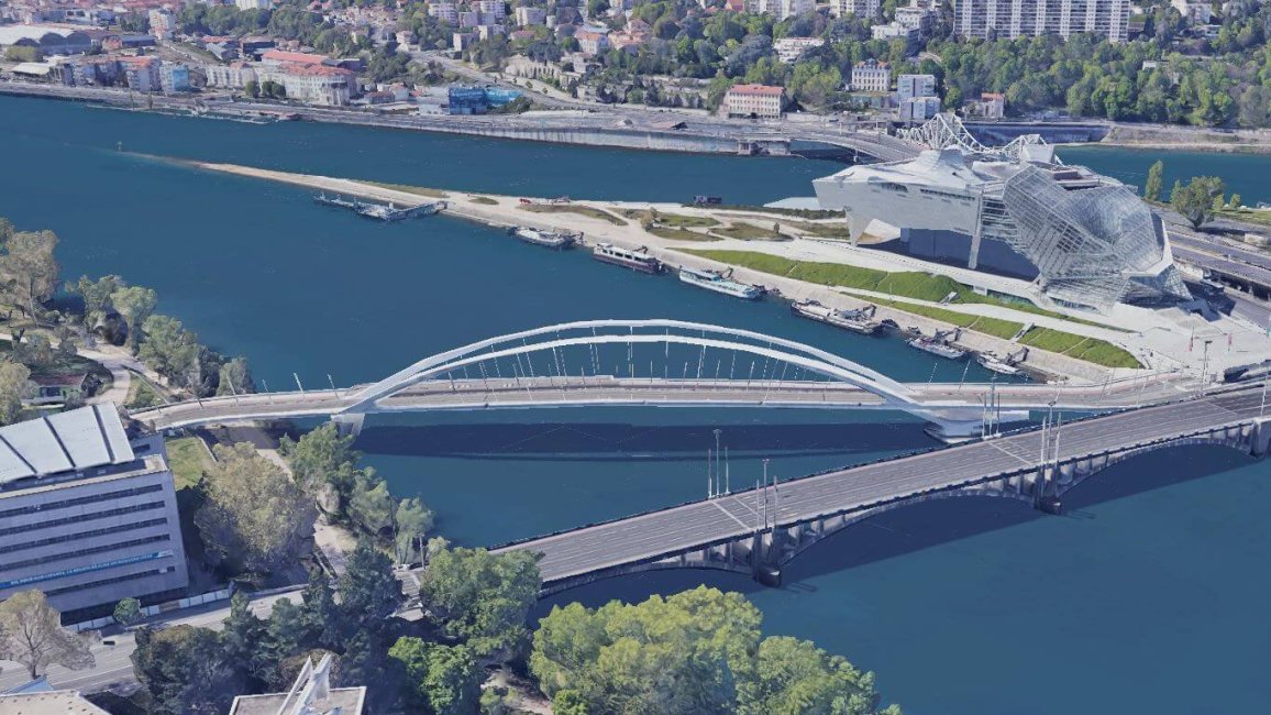 vue aerienne entre presqu ile pont raymond barre et pont pasteur