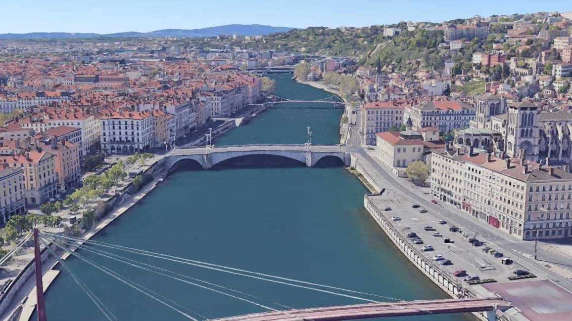 vue aerienne sur la structure du pont bonaparte a lyon