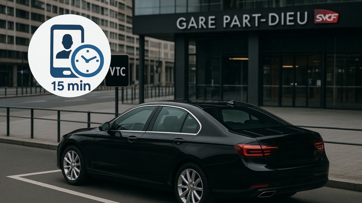 vtc en attente de passagers devant entree gare lyon part dieu