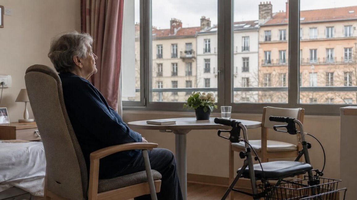 senior dans une chambre d ehpad lyonnais