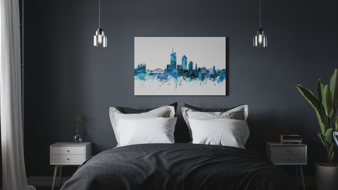 tableau city skyline lyon tons bleus michael tompsett 2