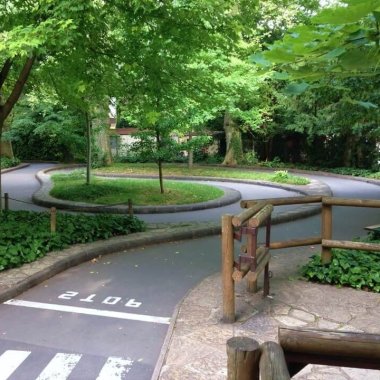 piste de mini karting ombragee entre les arbres du parc de la tete or