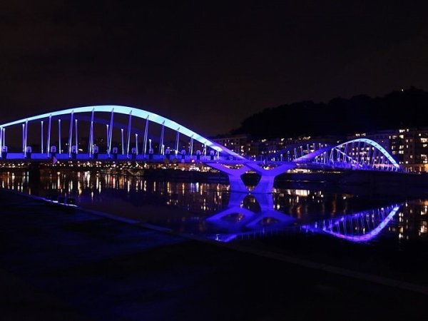 le pont schuman illumine la nuit