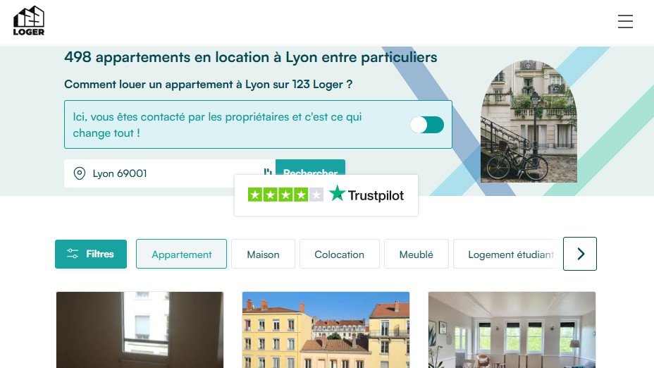 page accueil 123loger lyon