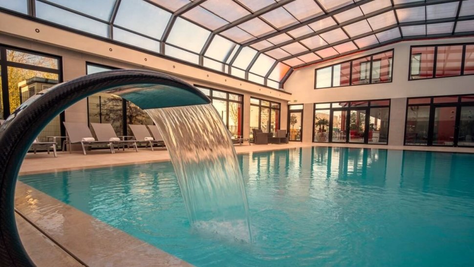 col de cygne dans la piscine couverte de l hotel kyriad prestige et spa de lyon saint priest
