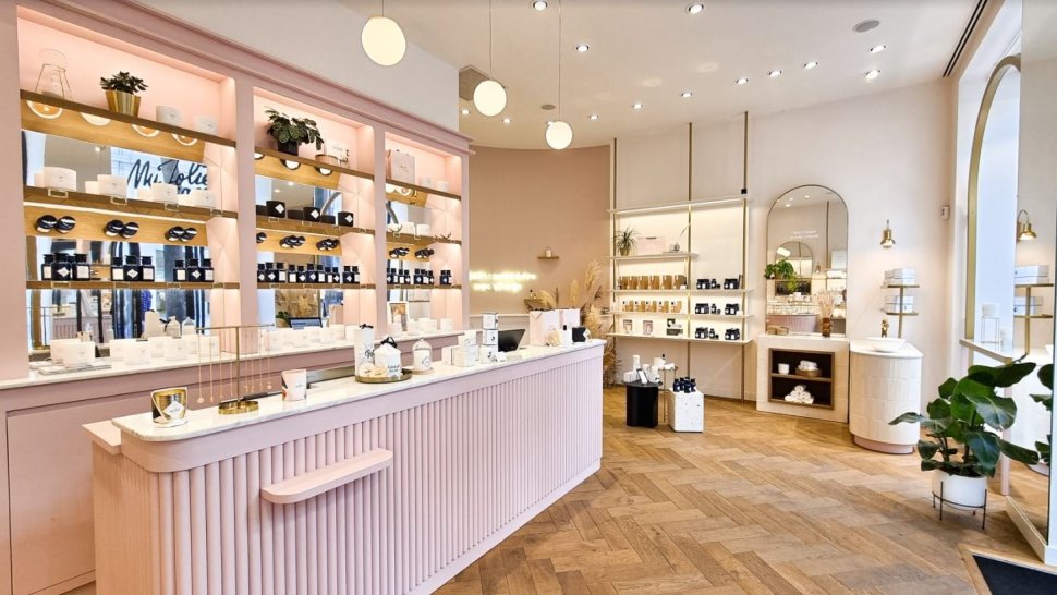 comptoir interieur rose poudre boutique my jolie candle lyon