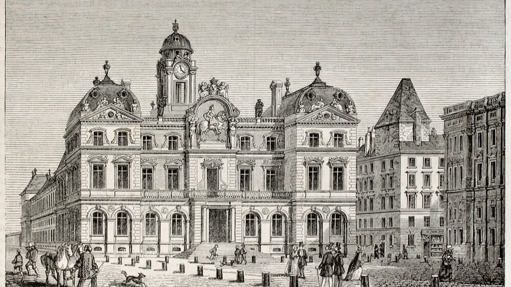 croquis detaille hotel de ville de lyon en 1845