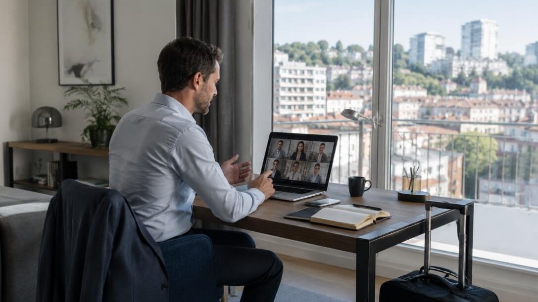 reunion entre un consultant lyonnais et son equipe parisienne en teletravail