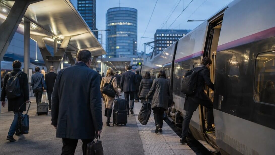 cadres lyonnais a l aube sur les quais de la gare de la part dieu