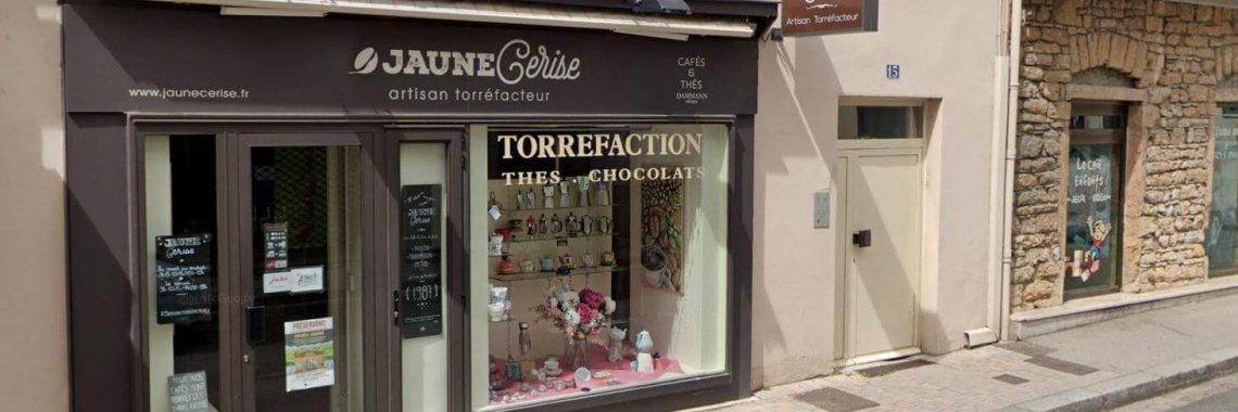 vitrine boutique torrefacteur jaune cerise lyon neuville sur saone