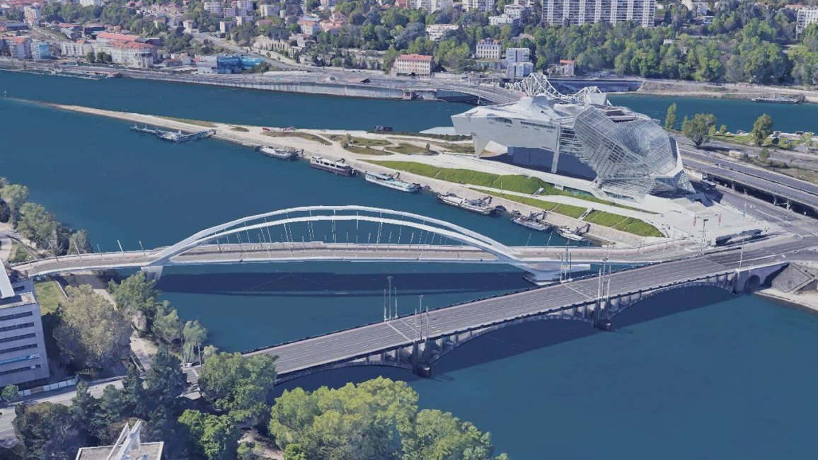 vue aerienne entre presqu ile pont raymond barre et pont pasteur