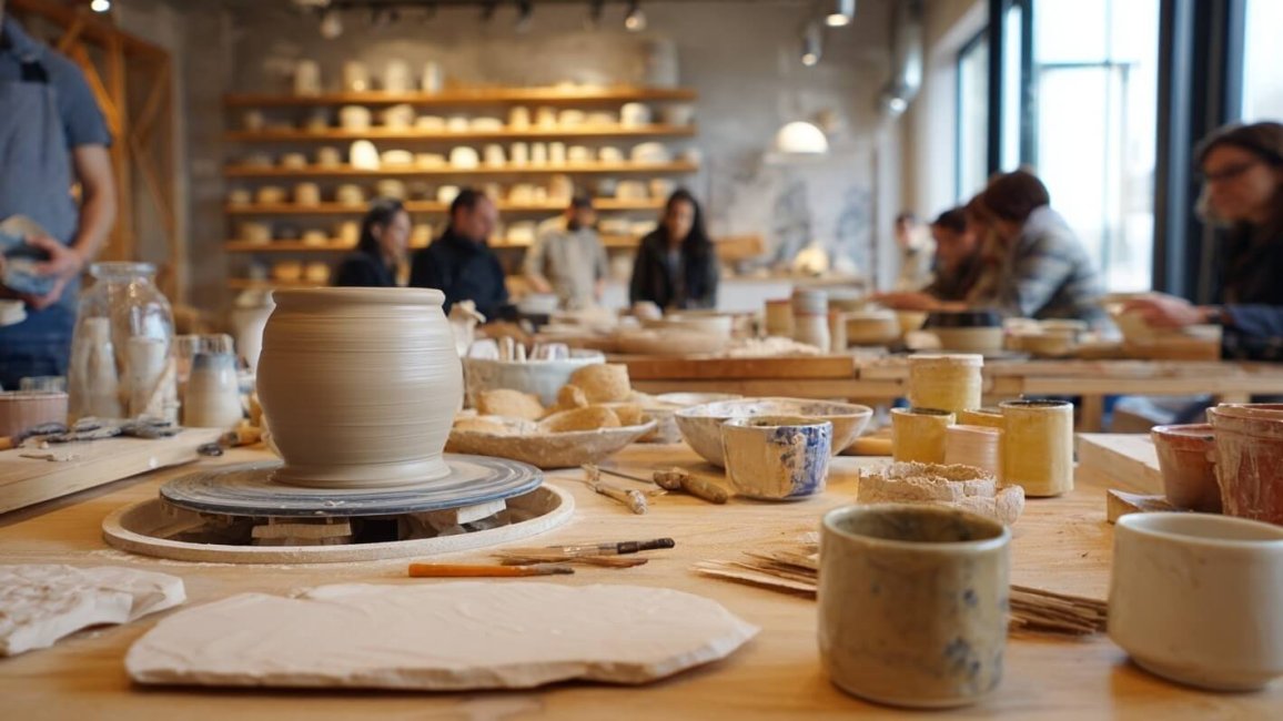 tour et ustensils de travail de la ceramique dans un atelier lyonnais