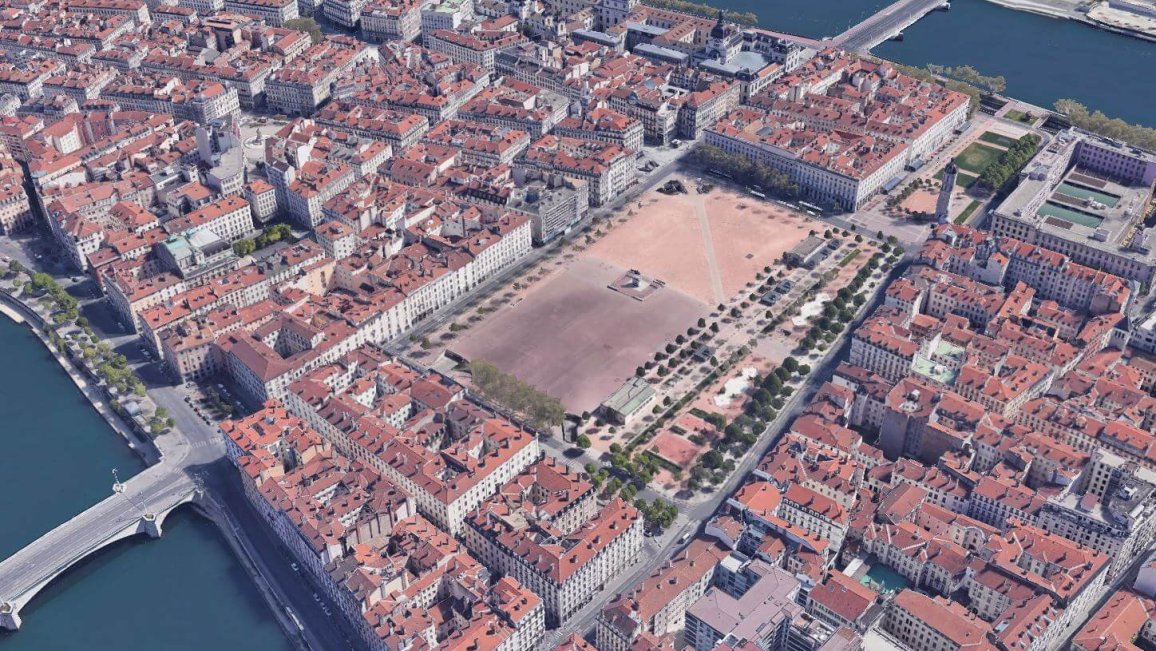 vue ensemble du ciel place bellecour entre rhone saone