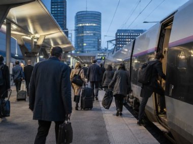 cadres lyonnais a l aube sur les quais de la gare de la part dieu