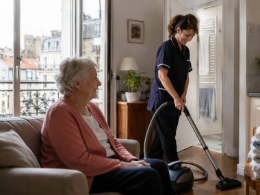 aide a domicile travaillant chez une senior au centre de lyon