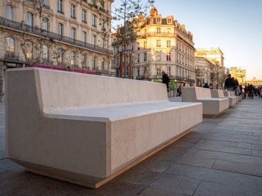 banc beton blanc projet refonte mobilier urbain rue de la republique a lyon