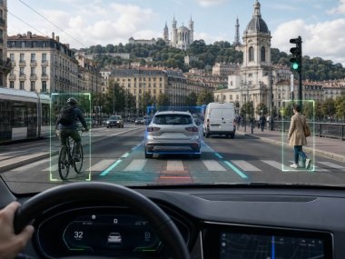 conduite intelligente dans le centre de lyon avec systeme adas et realite augmentee