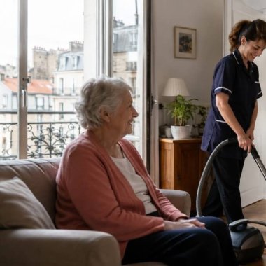 aide a domicile travaillant chez une senior au centre de lyon