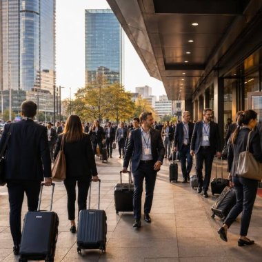 rassemblement de professionnels arrivant de la gare part dieu pour un congres