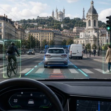 conduite intelligente dans le centre de lyon avec systeme adas et realite augmentee