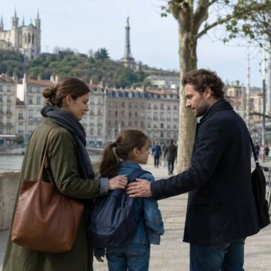 une_famille nucleaire traditionnelle se ballade au centre de lyon