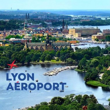 affiche promotionnelle pour l ouverture de la destination stockholm au depart de aeroport de lyon