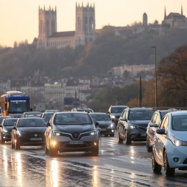 embouteillages a lyon fourviere en arriere plan