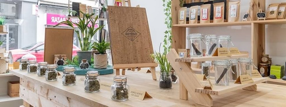 presentoirs de fleurs de cbd en pots dans la boutique nativus a lyon